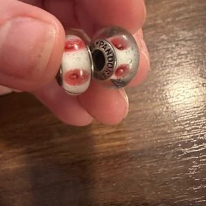Pandora murano glass clear beads with pink set of 2